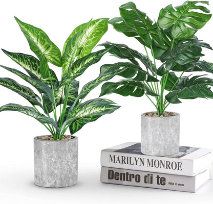 Der Rose 2 Pack Fake Plants Artificial Tropical Faux Plants Indoor for Office Desk Home Sage Green Decor