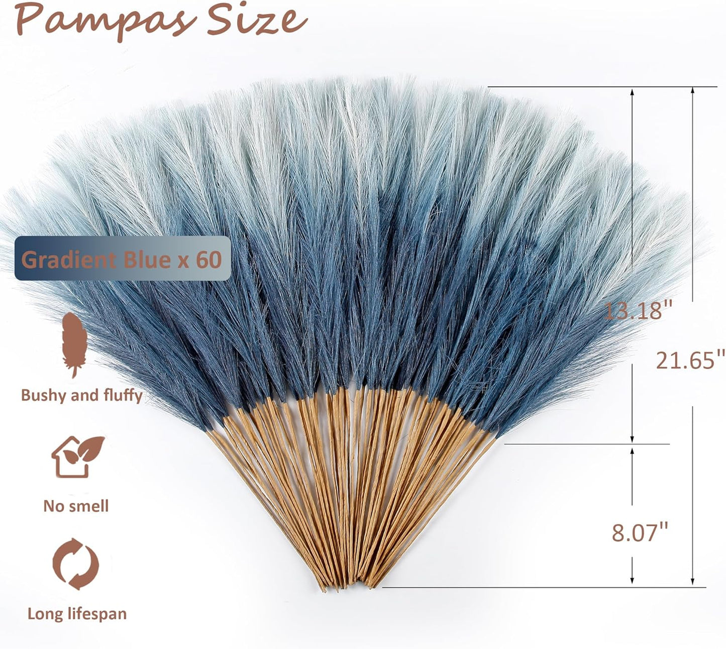 20Pcs Navy Blue Gradient and White Faux Pampas Grass Decor, 21.7"" Pompas Grass Flower Arrangement and Vase Filler for Boho Home Wedding Decoration, Black