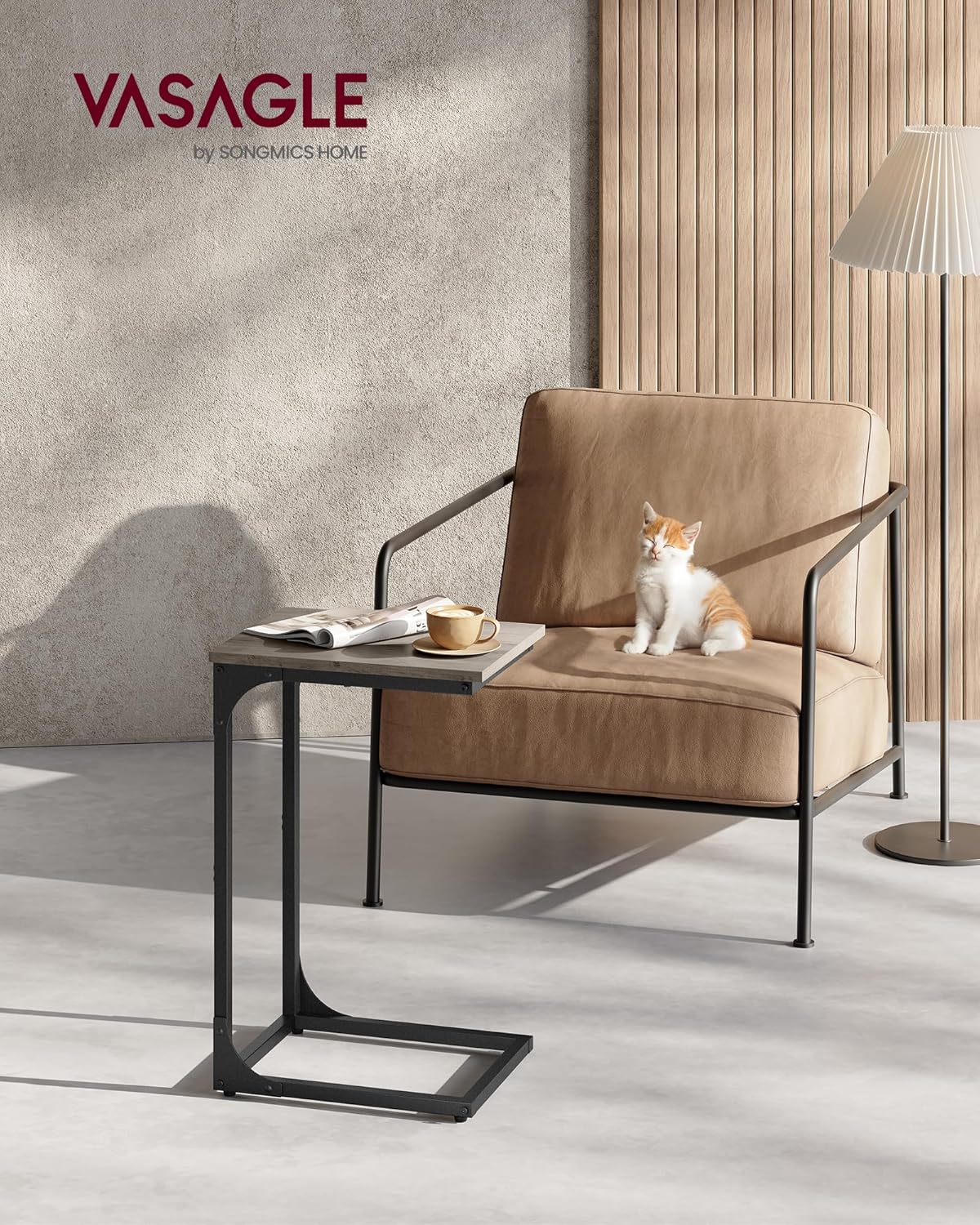 VASAGLE C-Shaped End Table, Small Side Table for Couch, Sofa Table with Metal Frame for Living Room, Bedroom, Bedside, Rustic Brown and Black