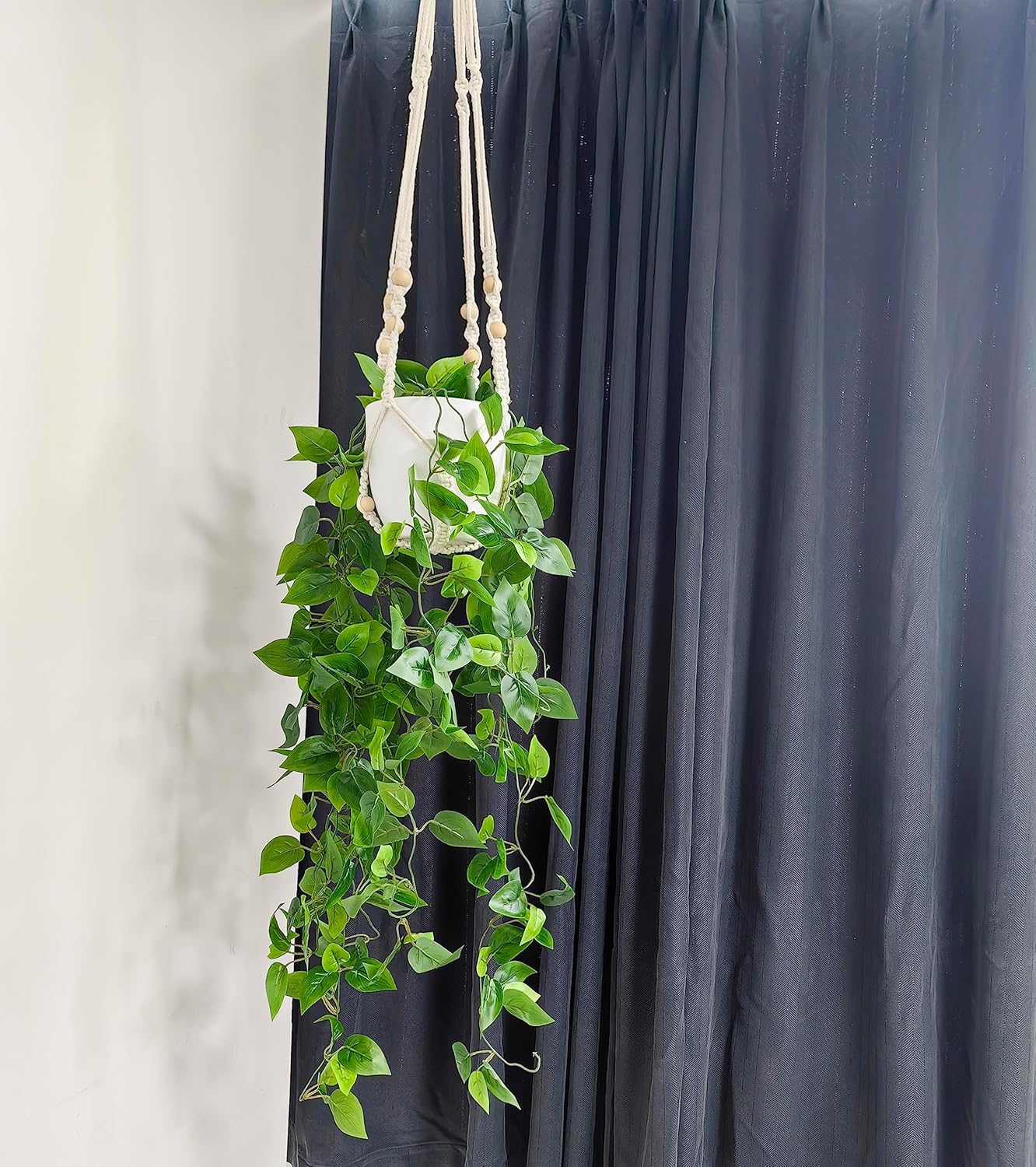 Comtelek Fake Hanging Plants with Lights Artificial Plants for Home Decor Macrame Plant Hanger with Fake Vines Faux Hanging Planter for Wall Ceiling Bedroom Bathroom Kitchen Office Boho Decor Indoor