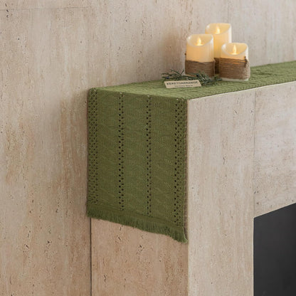 Keketoarrange Boho Sage Green Table Runner for Summer Home Decorations 12x72 Inches Farmhouse Small Macrame Woven Burlap Rustic Coffee Dresser Dining Kitchen Centerpiece Bohemian Decor