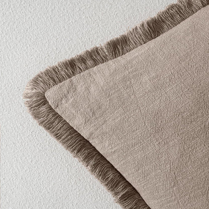MIULEE Decorative Throw Pillow Covers Neutral Linen Fringe Throw Pillows Set of 2 Natural Beige Boho Farmhouse Cushion Covers with Tassels for Couch Sofa Bed Spring Home Decor 20x20 Inch