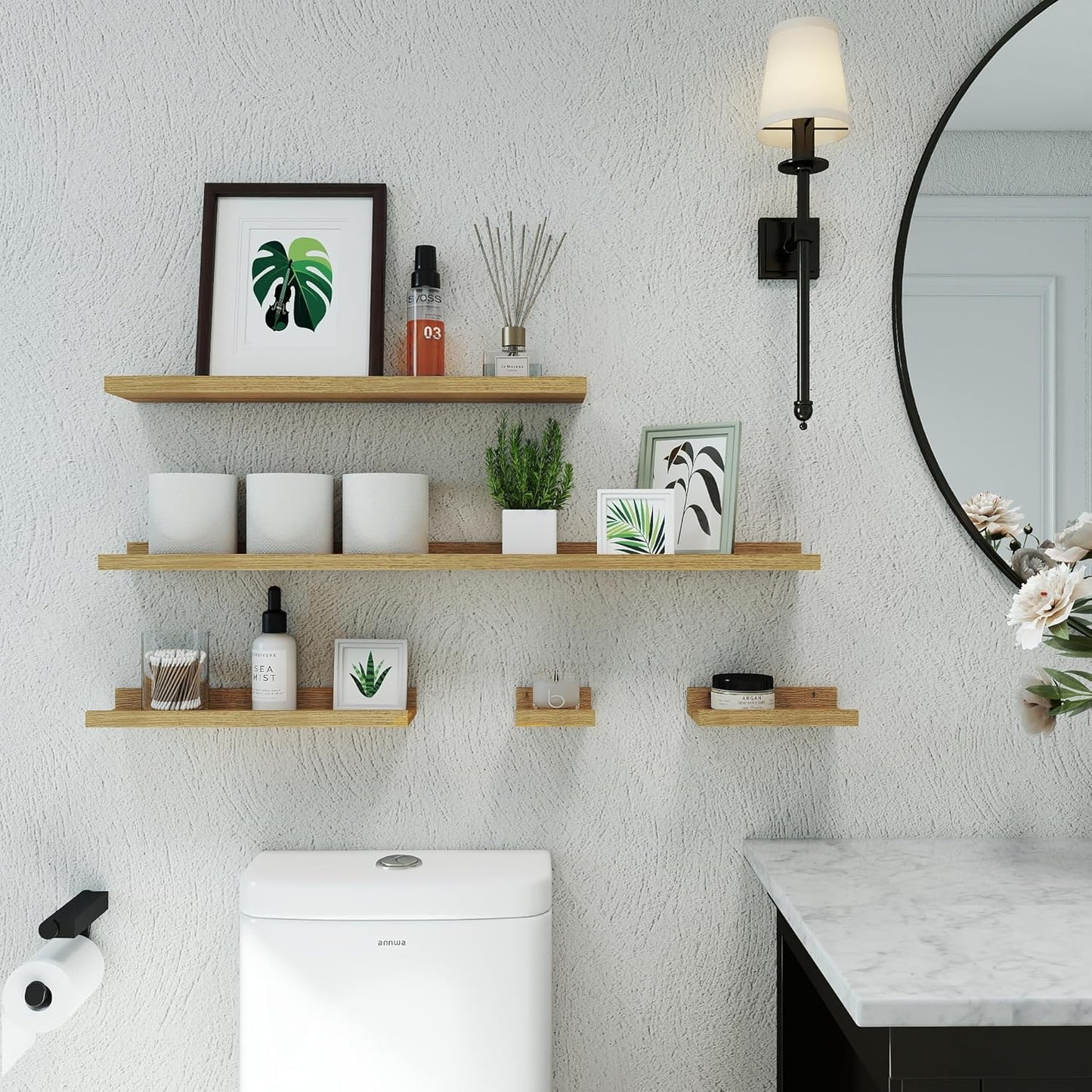 White Floating Shelves for Wall Decor, Wall Mounted Wood Storage Shelf for Bedroom, Living Room, Bathroom, Kitchen, Nursery, Display Picture Ledge Shelf with Lip Set of 2-14 Inches, White