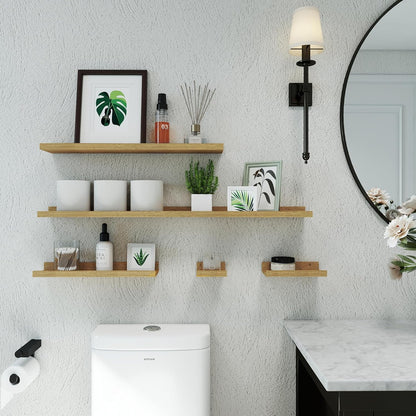 White Floating Shelves for Wall Decor, Wall Mounted Wood Storage Shelf for Bedroom, Living Room, Bathroom, Kitchen, Nursery, Display Picture Ledge Shelf with Lip Set of 2-14 Inches, White