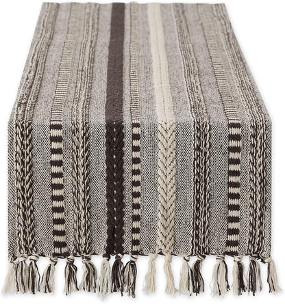 DII Farmhouse Braided Stripe Table Runner Collection, 15x72 (15x77, Fringe Included), Black
