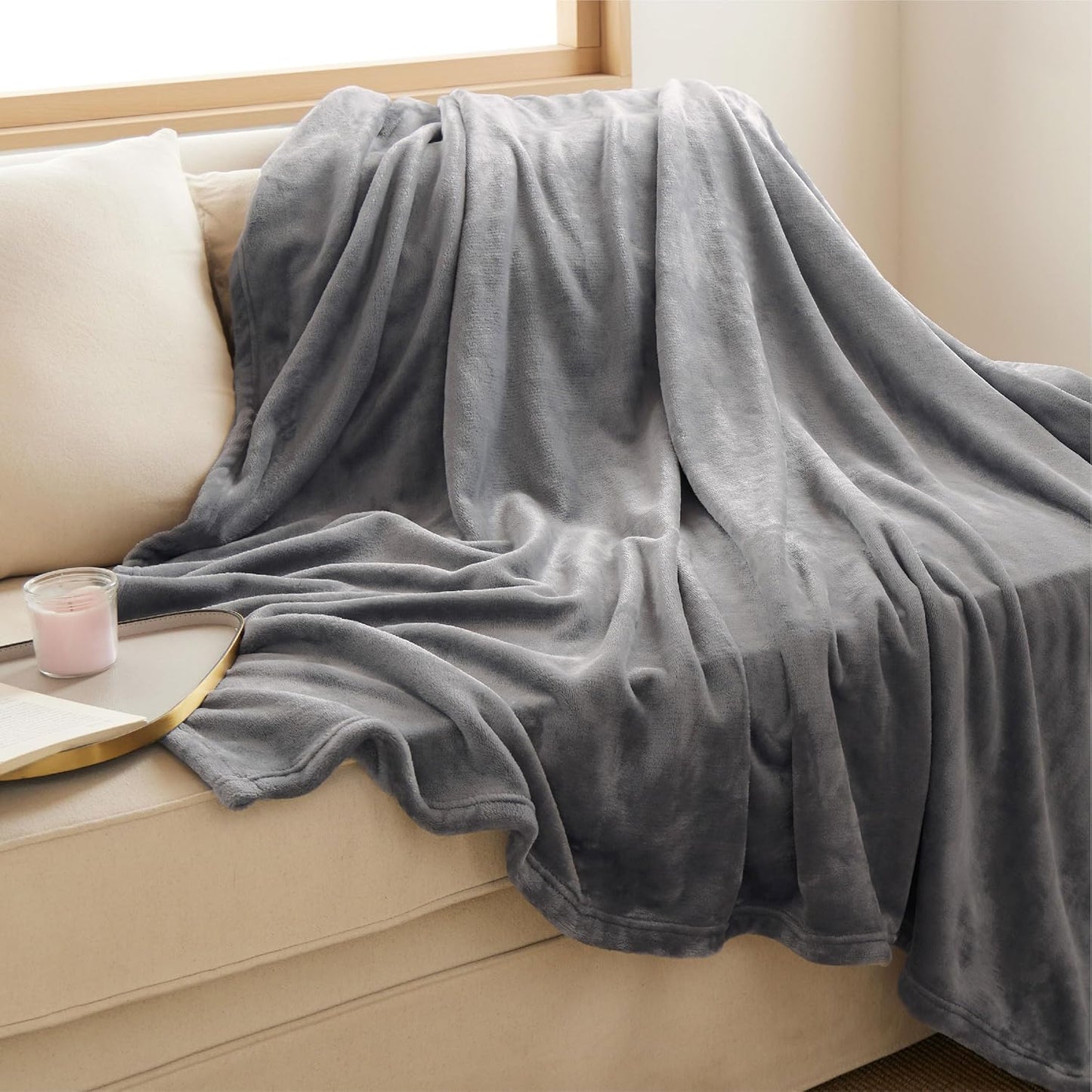 Bedsure GentleSoft Fleece Throw Blanket for Couch Grey - Lightweight Plush Fuzzy Cozy Soft Blankets and Throws for Sofa, Couch, Travel, Camping, 50x60 inches - Colors A