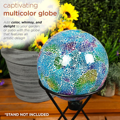 Alpine Corporation 10" Diameter Indoor/Outdoor Glass Mosaic Gazing Globe Yard Decoration, Purple Pearlized Petals Design