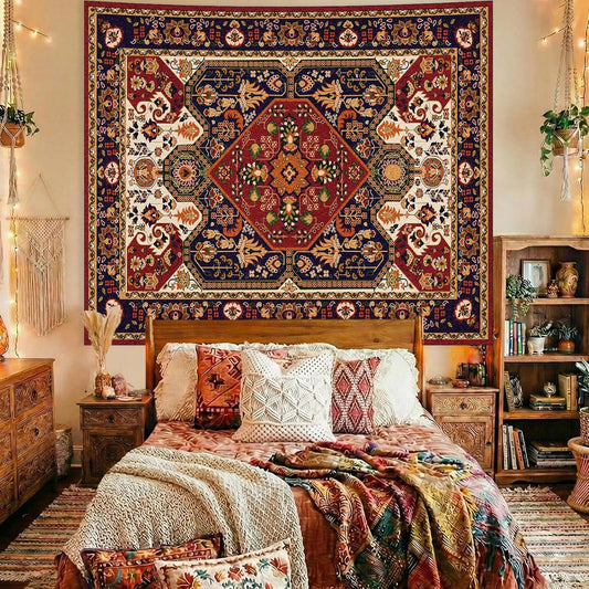 Apdidl Boho Hippie Wall Tapestry for Bedroom Aesthetic, Mandala Indian Bohemian Tapestries Art Decor, Vintage Orange Floral Cool Vertical Wall Hanging for Living Room Dorm 51" X 60"