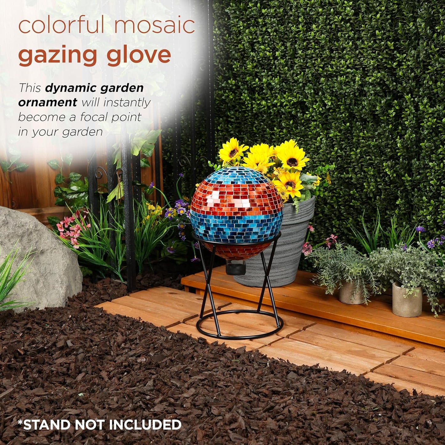 Alpine Corporation 10" Diameter Indoor/Outdoor Glass Mosaic Gazing Globe Yard Decoration, Purple Pearlized Petals Design