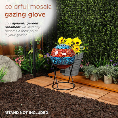 Alpine Corporation 10" Diameter Indoor/Outdoor Glass Mosaic Gazing Globe Yard Decoration, Purple Pearlized Petals Design