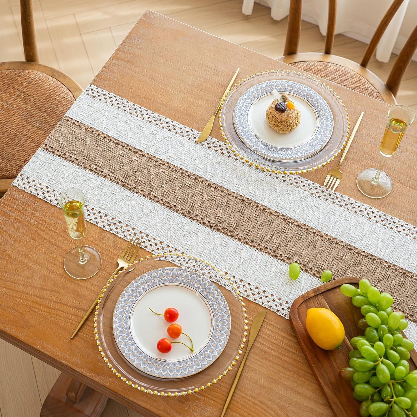 FEXIA Boho Table Runner for Thanksgiving Fall Christmas Home Decor with Tassels 72 Inches Long Pottery barn Furniture Farmhouse Rustic Macrame Burlap Table Decoration for Living Room (12x72 Inches)