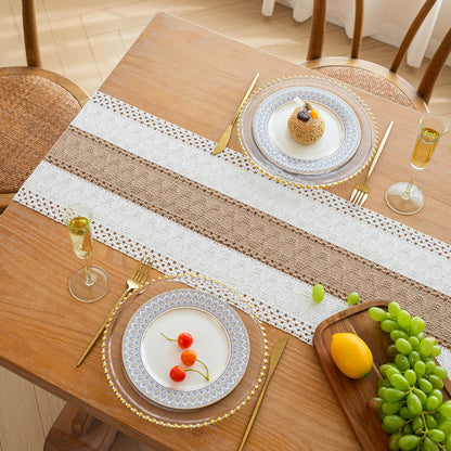 FEXIA Boho Table Runner for Thanksgiving Fall Christmas Home Decor with Tassels 72 Inches Long Pottery barn Furniture Farmhouse Rustic Macrame Burlap Table Decoration for Living Room (12x72 Inches)