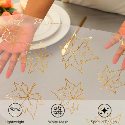 Snowkingdom 2 Pieces Gold Table Runner, Sequin Glitter Foil Metallic Thin Mesh Runner Roll 11"x108", Gold Table Decorations for Event Party, Wedding, Birthday Party, Christmas