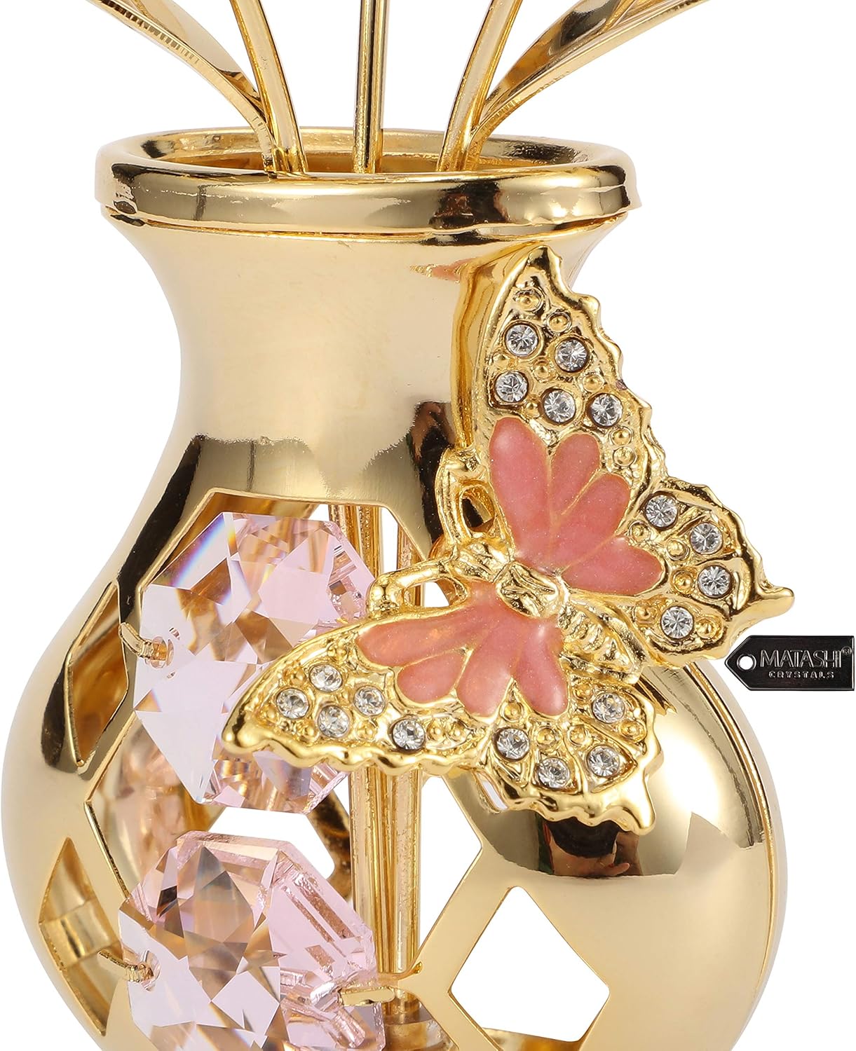 Matashi 24K Gold Plated Crystal Flower Figurine with Clear Crystals & Butterfly – Luxury Decorative Tulip Statue, Elegant Tabletop Home Décor, for Mother's Day, Valentine's Day, Christmas
