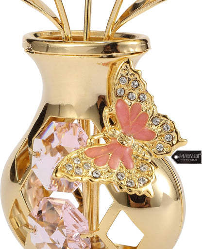 Matashi 24K Gold Plated Crystal Flower Figurine with Clear Crystals & Butterfly – Luxury Decorative Tulip Statue, Elegant Tabletop Home Décor, for Mother's Day, Valentine's Day, Christmas