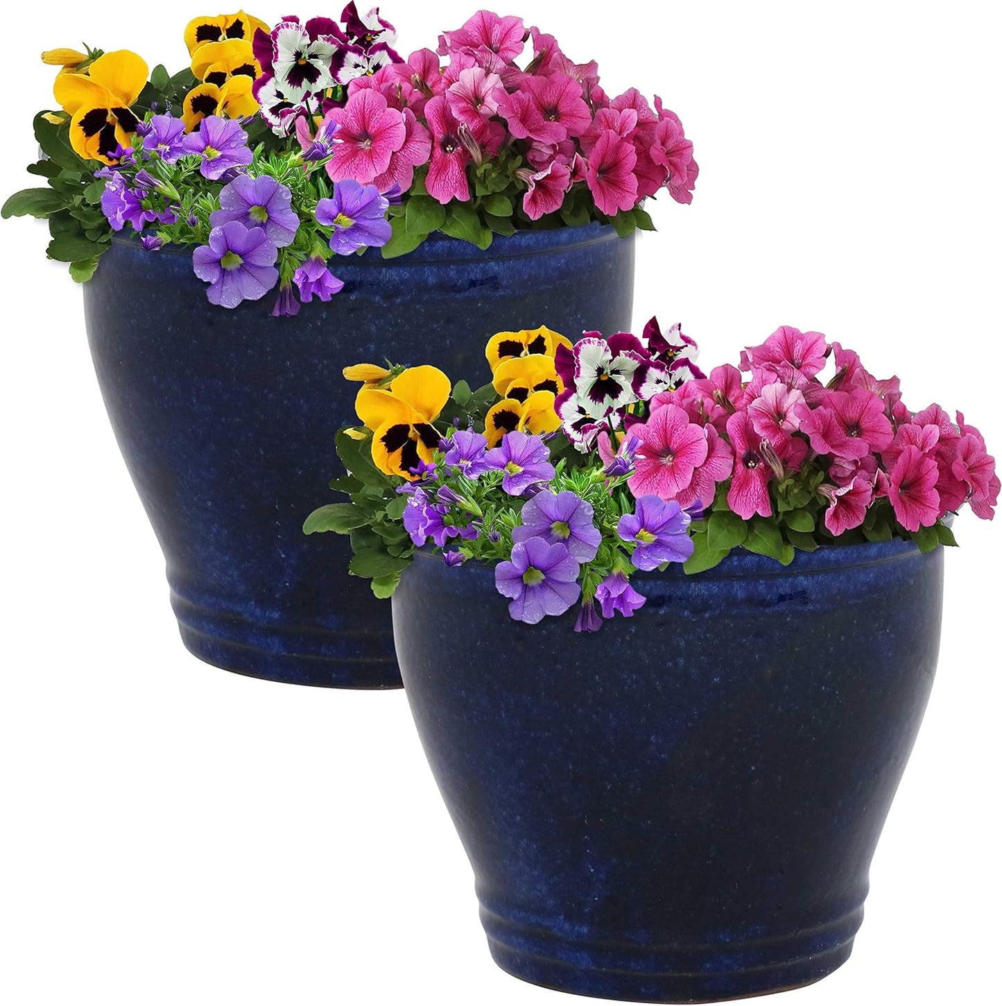 Sunnydaze Large Ceramic Plant Pot - Round Outdoor Glazed Ceramic Planter Pot with Drainage - Studio - Imperial Blue - 18.5"