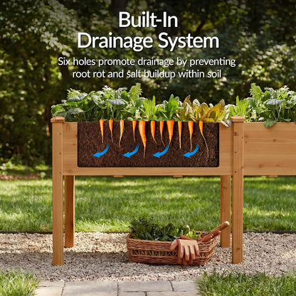 Best Choice Products 72x24x30in Raised Garden Bed, Elevated Wood Planter Box Stand for Backyard, Patio, Balcony w/Divider Panel, 6 Legs, 300lb Capacity - Natural