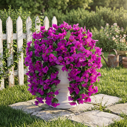 Faux Bougainvillea Artificial Flowers Plants for Outdoor Outside Decoration, 2 PCS Red Fake Flowers UV Resistant Look Real Silk Long Trailing Vines for Front Door Porch Planter Urn Patio Garden Yard