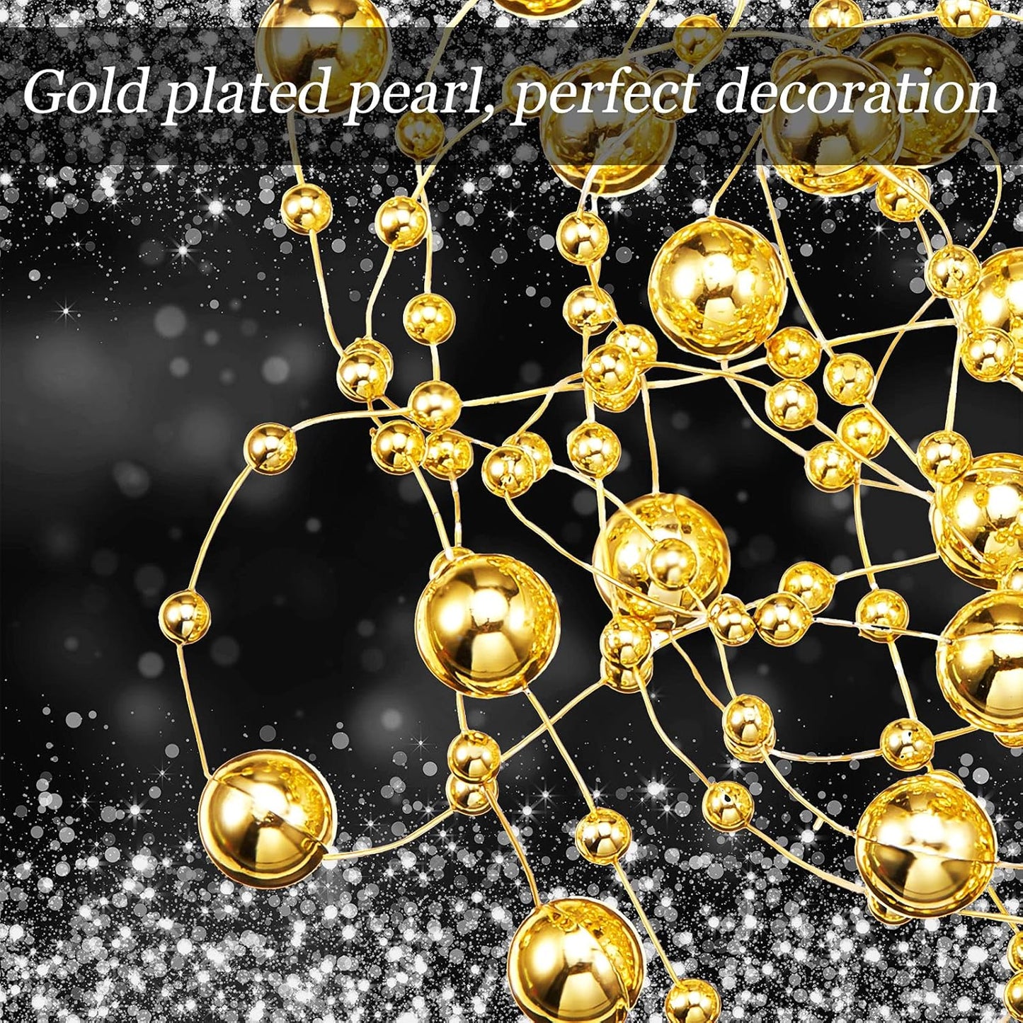 Tondiamo 24 Pcs Artificial Pearl String for Floating Candle Faux Pearls Beads String Garland Centerpiece Decoration for Vases Filler Wedding Spring Holiday Party Decor(Gold)