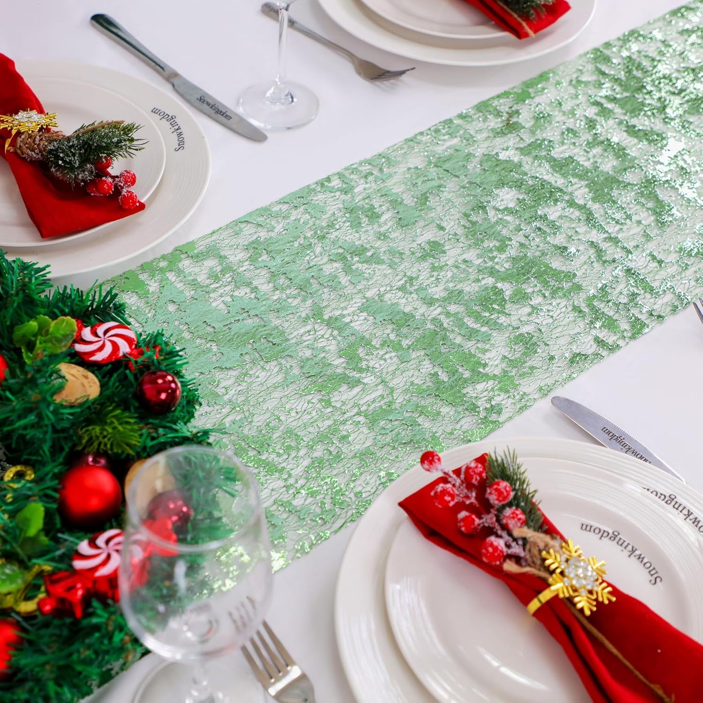 Snowkingdom 2 Pieces Gold Table Runner, Sequin Glitter Foil Metallic Thin Mesh Runner Roll 11"x108", Gold Table Decorations for Event Party, Wedding, Birthday Party, Christmas