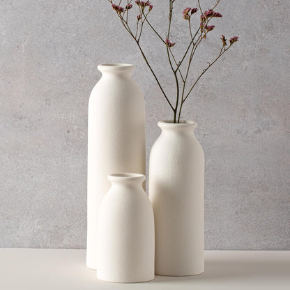 CEMABT Beige Ceramic vase Set-3 Small Flower vases for Decor,Modern Boho Farmhouse Home Decor,Decorative vase for Pampas Grass&Dried Flowers,idea Shelf,Table,Bookshelf ，Entryway- Distressed