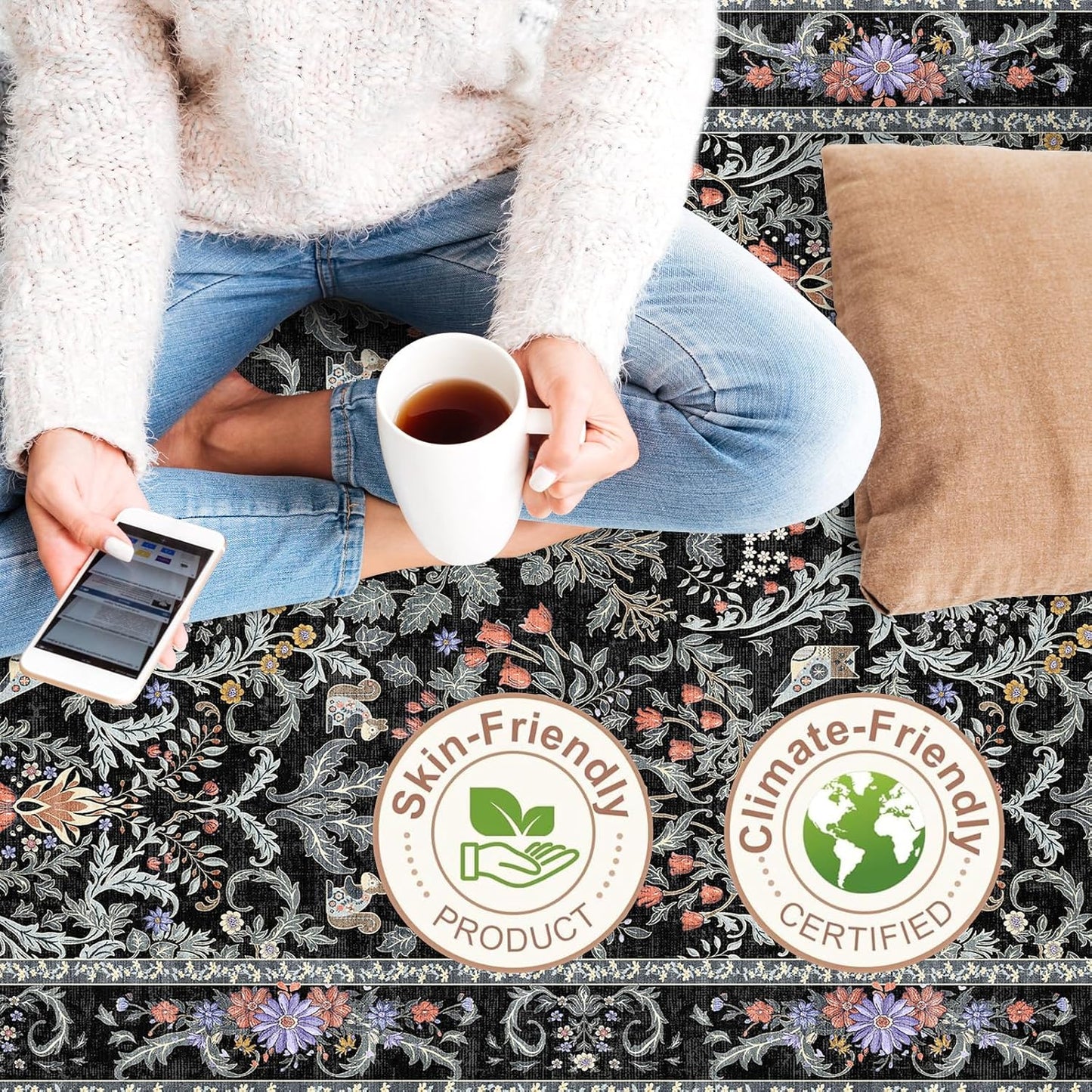 2x3 Washable Non-Slip Area Rug - Soft Low Pile Throw Rug for Kitchen Entryway Bedroom - Modern Indoor Door Mat with Rubber Backing (Beige Grey) - Colors A