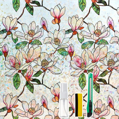 Ranzdn Window Privacy Film - Stained Glass Window Film Static Cling UV & Heat Blocking Rainbow Window Film for Glass Doors, Bedroom Windows - No Glue Premium Vinyl (Easy Install, 17.5"×78.7")