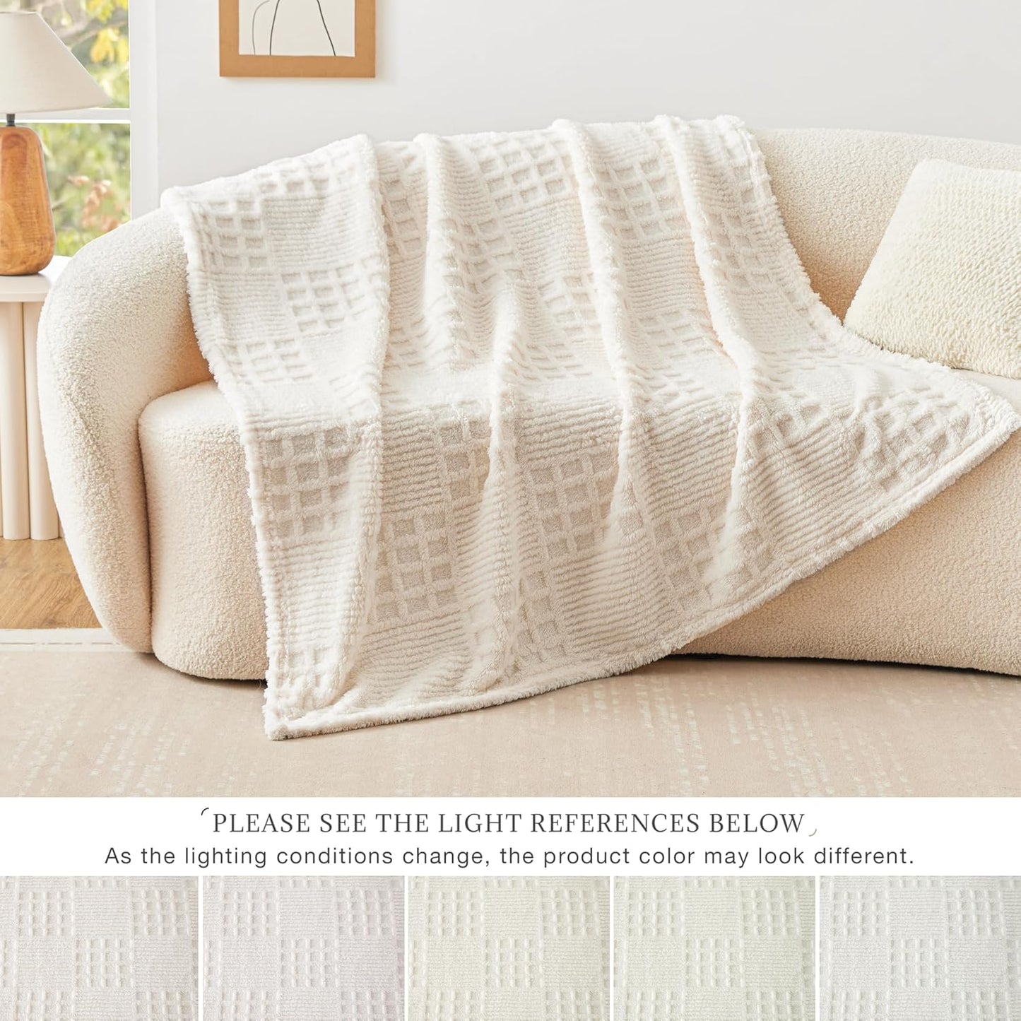 EXQ Home Fleece Throw Blanket for Couch or Bed - 3D Imitation Turtle Shell Jacquard Decorative Blankets - Cozy Soft Lightweight Fuzzy Flannel Blanket Suitable for All Seasons(50"×60",Beige)