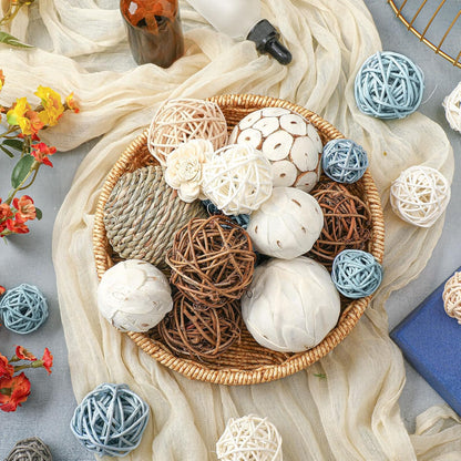 Riceshoot 2 Pack Decorative Balls Potpourri Bowl Filler Decor Natural Vase Bowl Filler Assorted Spherical Rattan Twigs Wicker Balls Cotton for Home Centerpiece(White)