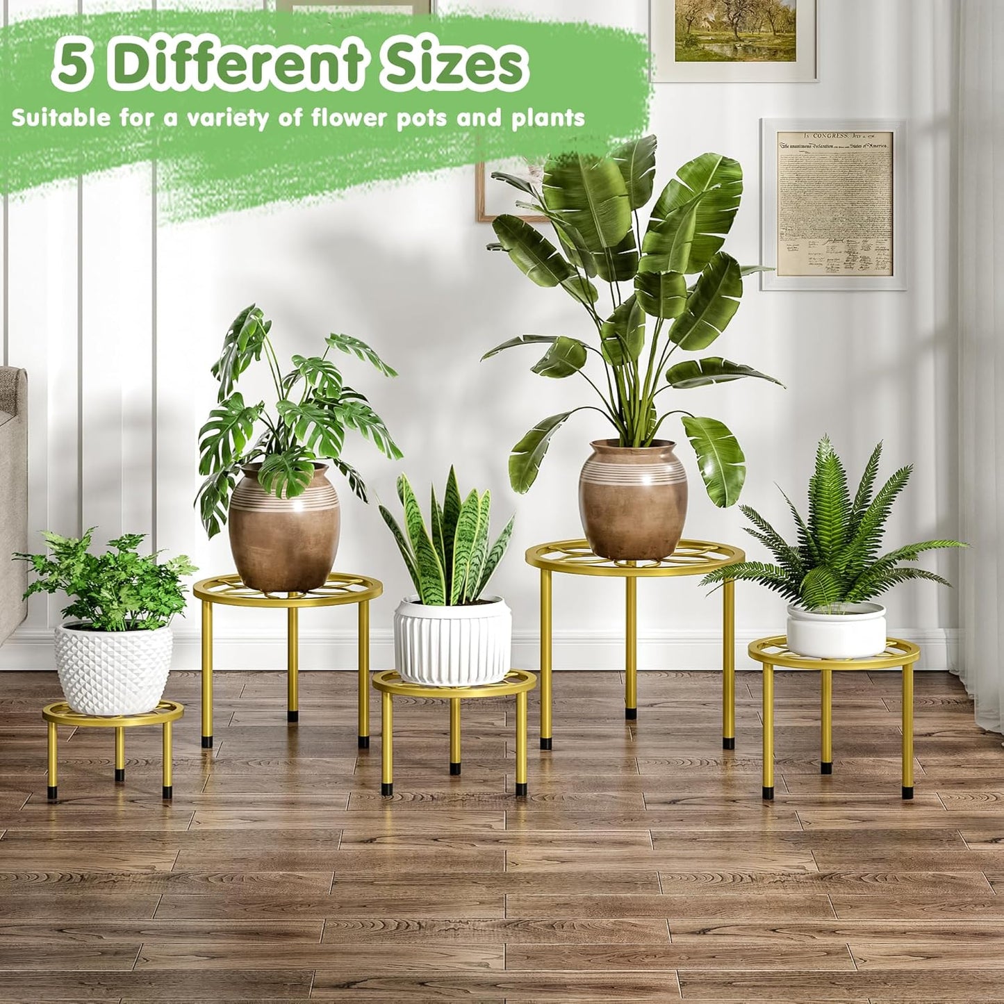 VECELO Metal Plant Stands Set of 5, Multiple Heavy Duty Flower Pot Stand, Round Plant Holder, Black