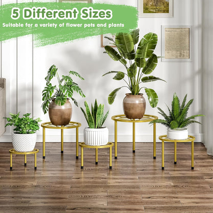 VECELO Metal Plant Stands Set of 5, Multiple Heavy Duty Flower Pot Stand, Round Plant Holder, Black