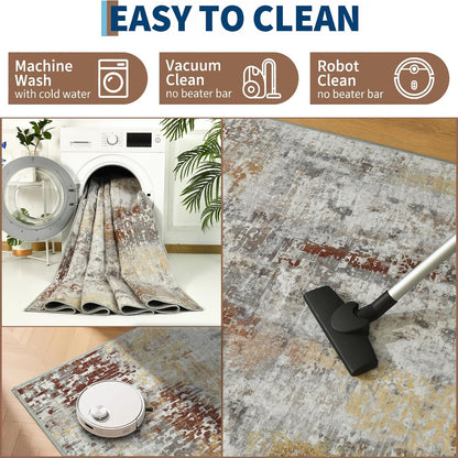 Ompaa 2x6 Rug Runners for Hallways Kitchen Runner Rug Non Slip Washable Grey Long Runner Rugs with Rubber Backing Soft Abstract Carpet Runner for Hallways, Kitchen, Bedroom, Bathroom, Entryway - Colors B