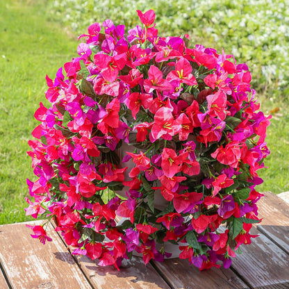 Faux Bougainvillea Artificial Flowers Plants for Outdoor Outside Decoration, 2 PCS Red Fake Flowers UV Resistant Look Real Silk Long Trailing Vines for Front Door Porch Planter Urn Patio Garden Yard