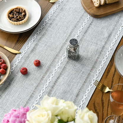 Artoid Mode Beige Rustic Cotton Linen Table Runner, Seasonal Embroidered Hollow Kitchen Dining Table Decoration for Home Party Decor 13x72 Inch