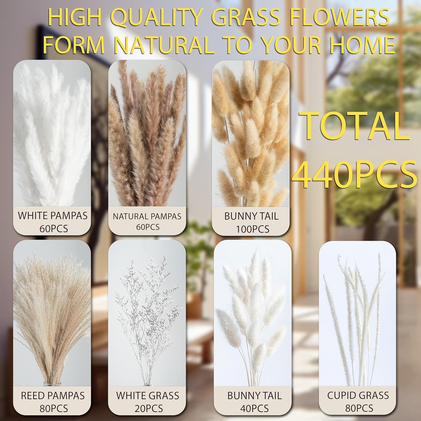 floradream 95 PCS Natural Pampas Grass Decor Bouquet | Boho Dried Floral Arrangement Centerpiece Table Decor Wedding Decor Rustic Decor, Natural, white, beige (Fdm-b-01)