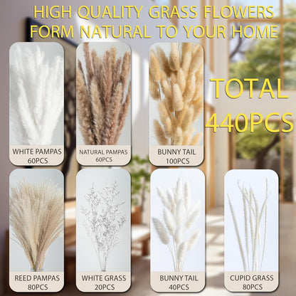 floradream 95 PCS Natural Pampas Grass Decor Bouquet | Boho Dried Floral Arrangement Centerpiece Table Decor Wedding Decor Rustic Decor, Natural, white, beige (Fdm-b-01)
