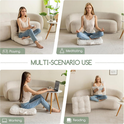 HIGOGOGO 6" Extra Thick Floor Pillow Cushion for Adults, Meditation Cushion Pillow, Large Square Floor Sitting, Tufted Corduroy Cover, for Tatami Living Room or Yoga, 22x22 Inch, 2Pack, Dark Grey