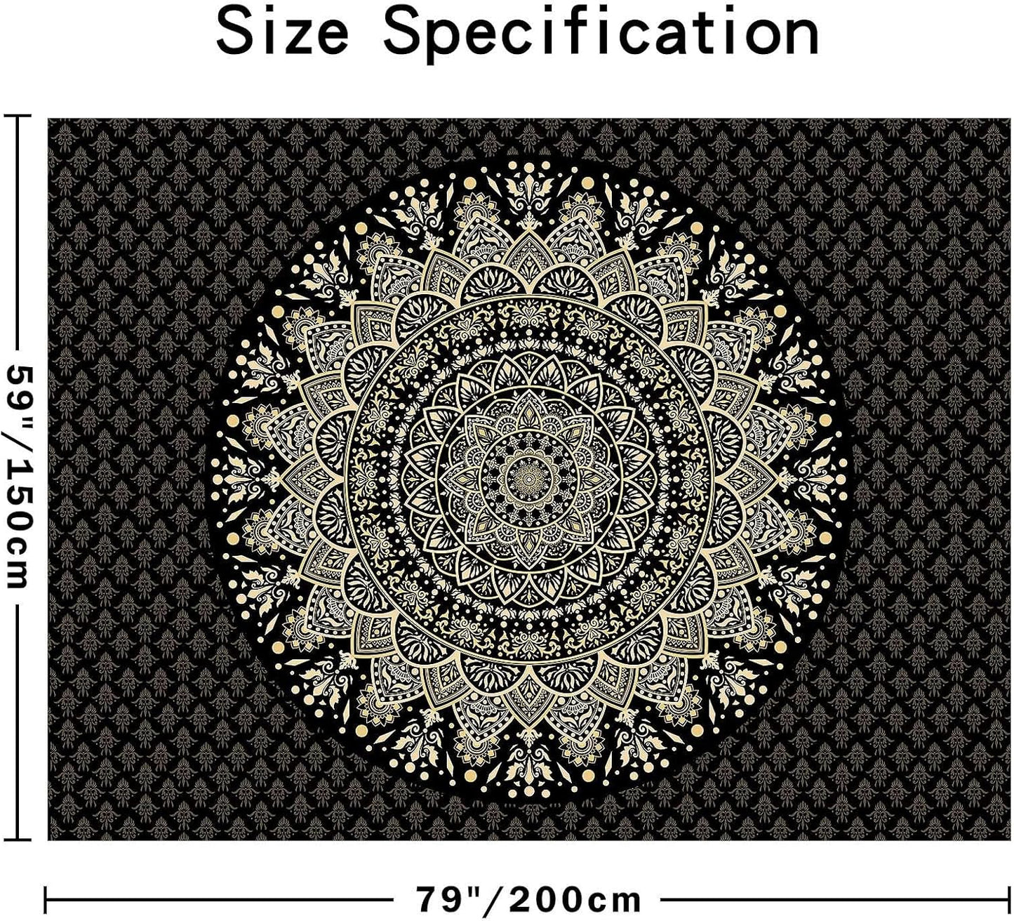 Black Mandala Tapestry Wall Hanging Psychedelic Wall Tapestry Aesthetic Indian Hippie Decor Bohemian Art Boho Home Decoration for Bedroom,Living Room,Dorm