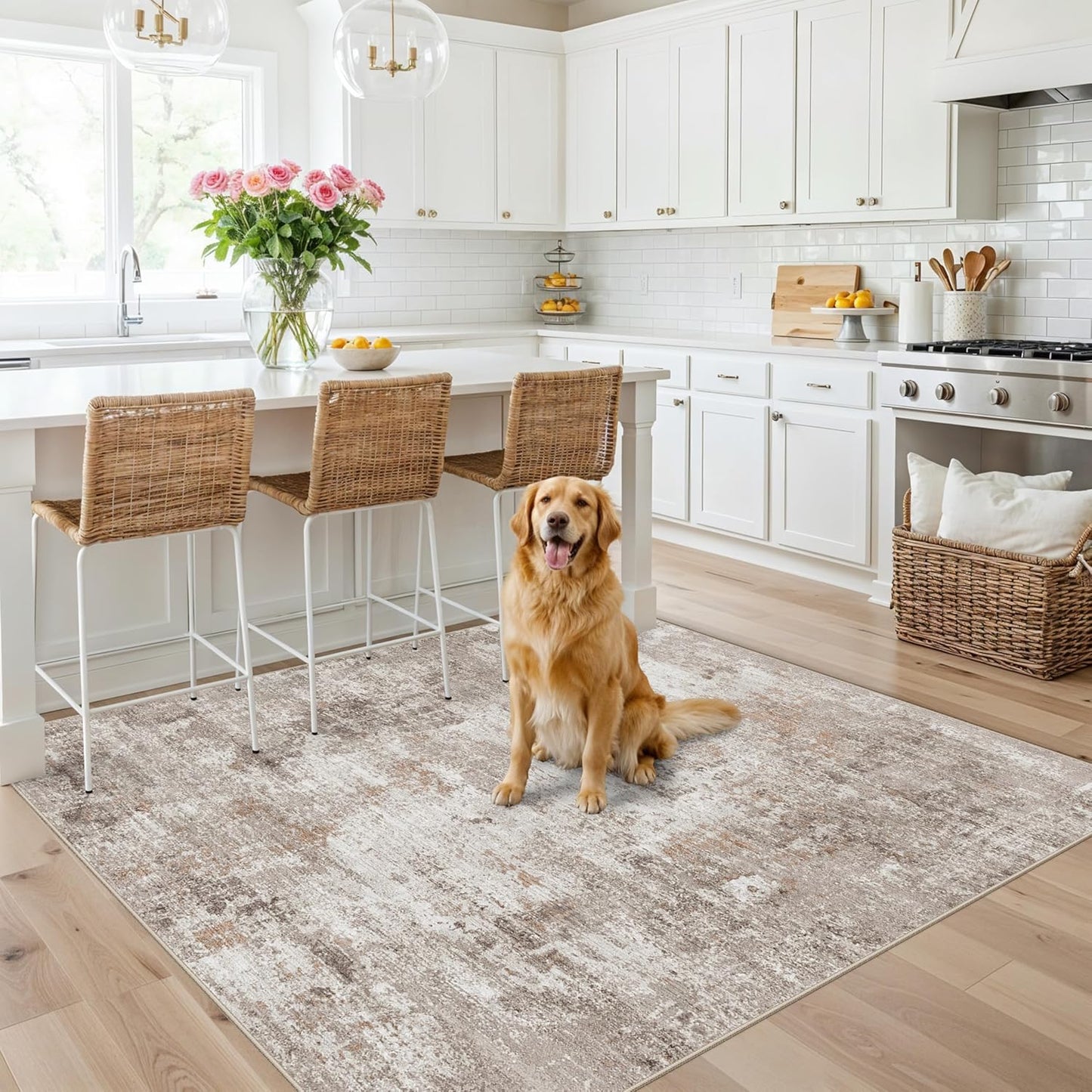 2x3 Washable Non-Slip Area Rug - Soft Low Pile Throw Rug for Kitchen Entryway Bedroom - Modern Indoor Door Mat with Rubber Backing (Beige Grey) - Colors A