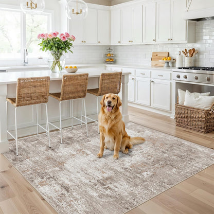 2x3 Washable Non-Slip Area Rug - Soft Low Pile Throw Rug for Kitchen Entryway Bedroom - Modern Indoor Door Mat with Rubber Backing (Beige Grey) - Colors A