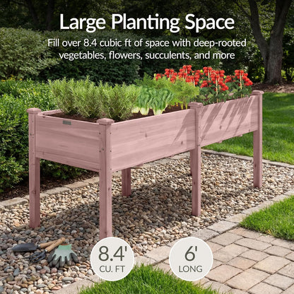 Best Choice Products 72x24x30in Raised Garden Bed, Elevated Wood Planter Box Stand for Backyard, Patio, Balcony w/Divider Panel, 6 Legs, 300lb Capacity - Natural