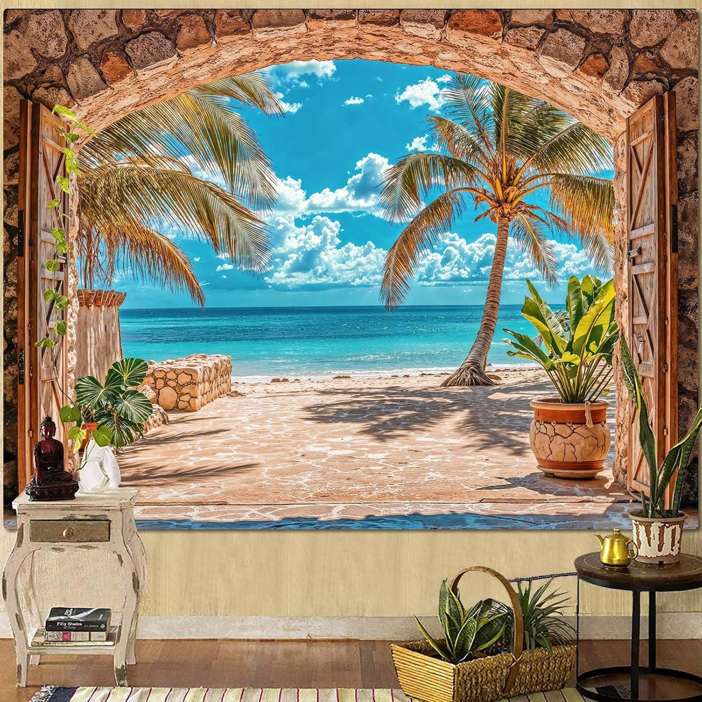 Lifeella Fantasy Castle Window Tapestry, Magic Woodland Scene Large Wall Backdrop, Fairytale Moon Mural for Bedroom Dorm Living Room Decor, 60x80 inches