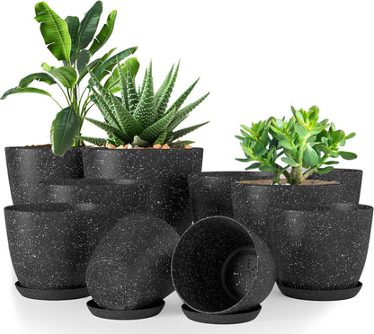 Utopia Home Plant Pots Indoor with Drainage Holes – Set of 5 White Plastic Flower Pots (7/6.6/6/5.3/4.8 Inch) – Modern Planters for Indoor Plants, Room & Office Décor, Great Stocking Stuffers