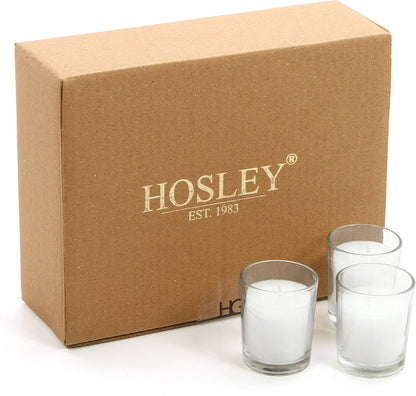 48-Pack Clear Glass Votive Candles – 10–12 Hour Long Burn, Unscented, Ivory, Bulk Set for Weddings, Events & Table Centerpieces – Hosley