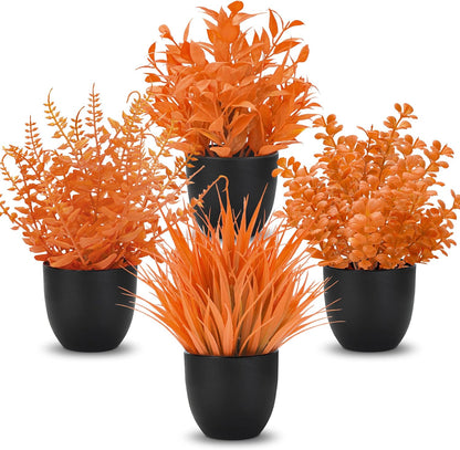 Der Rose Fake Plants 4 Packs Artificial Plants Small Faux Plants Black Bathroom Accessories for Halloween Bathroom Home Kitchen Coffee Table Office Desk Decor Indoor