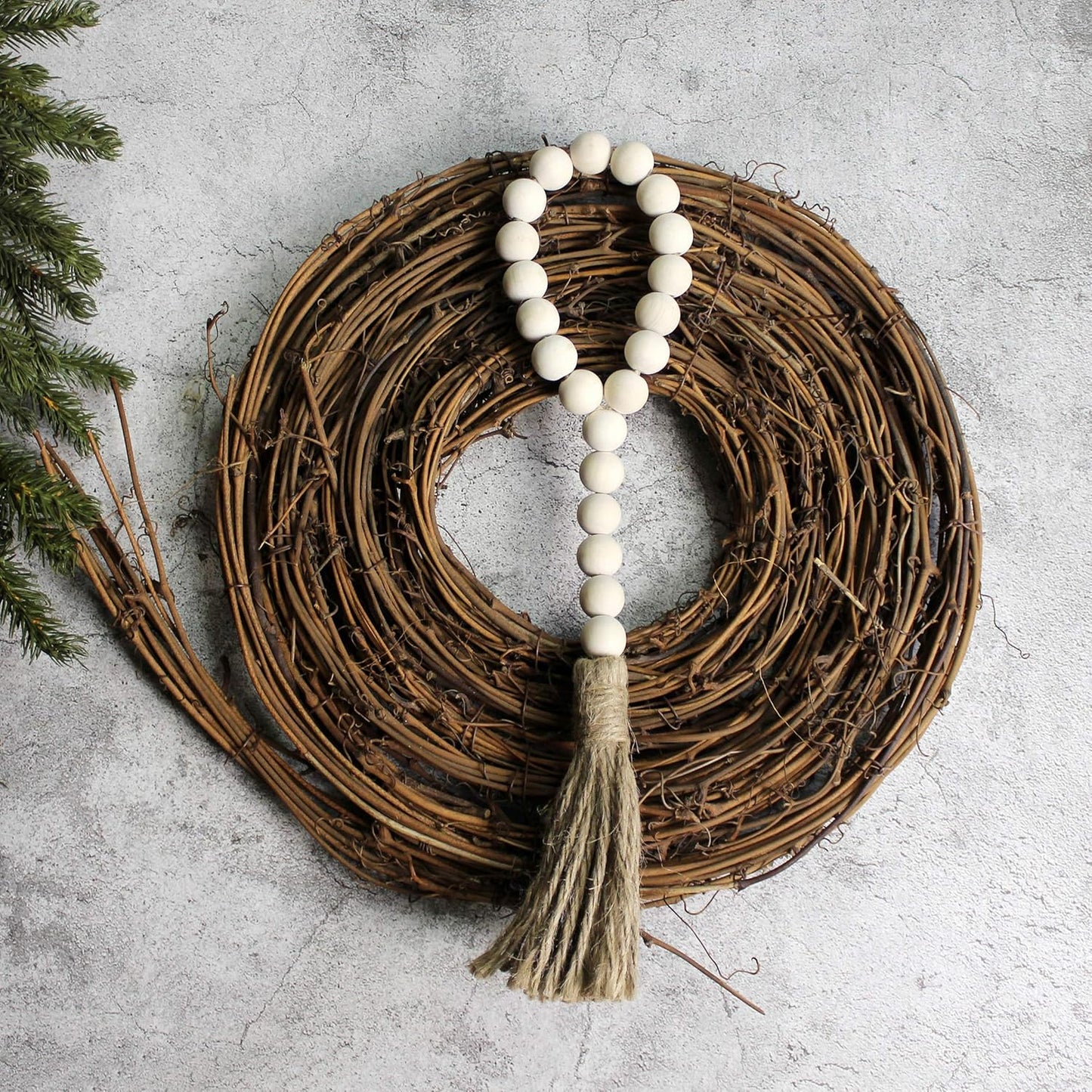 CVHOMEDECO. Wood Beads Garland with Tassels 3 PCS Farmhouse Rustic Wooden Prayer Bead String Wall Hanging Accent for Home Festival Decor. Natural