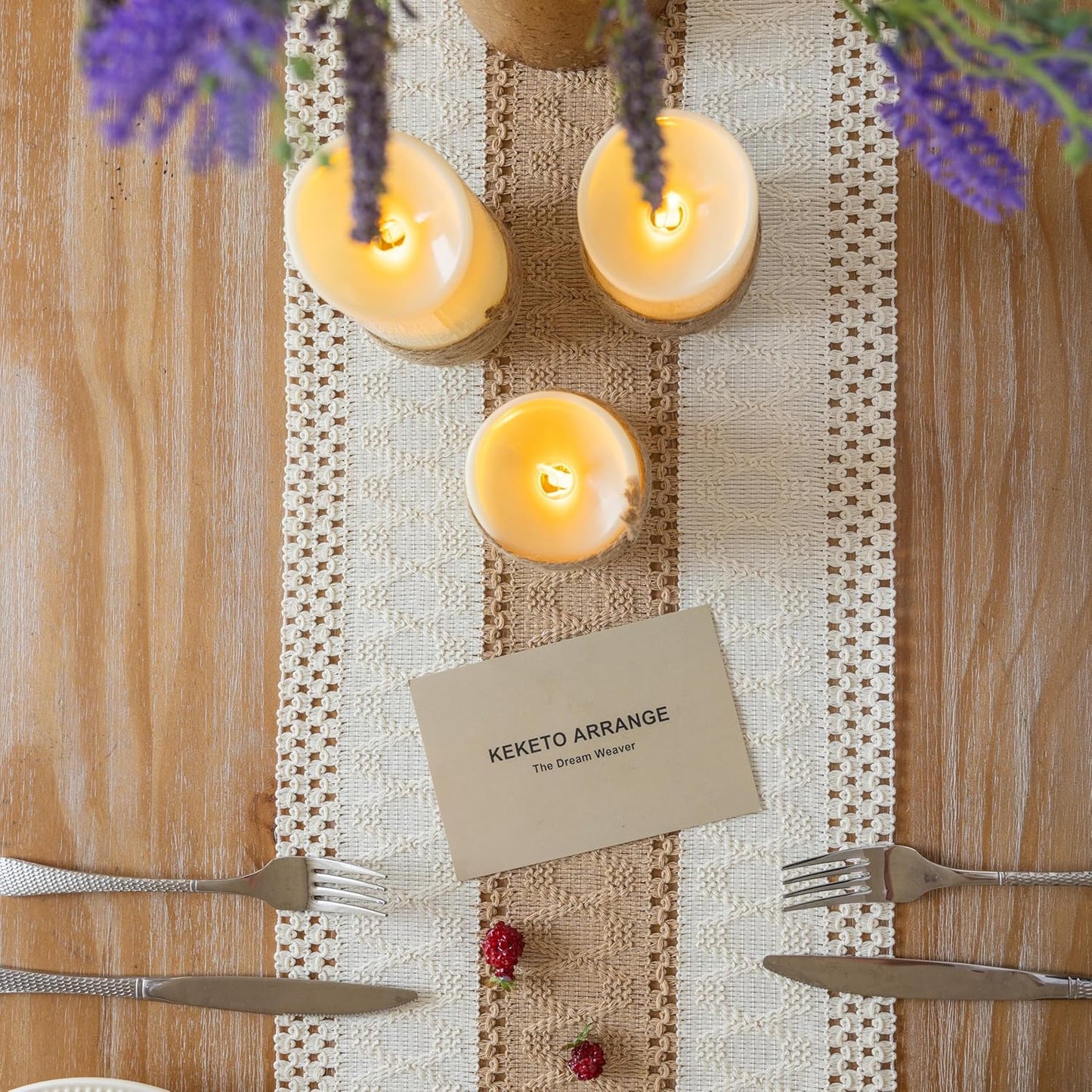 Keketoarrange Boho Sage Green Table Runner for Summer Home Decorations 12x72 Inches Farmhouse Small Macrame Woven Burlap Rustic Coffee Dresser Dining Kitchen Centerpiece Bohemian Decor