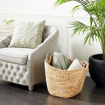 Deco 79 Seagrass Handmade Decorative and Functional Storage Basket Large Woven Basket Organizer with Ring Handles, Basket for Storage 20" x 18" x 19", Brown