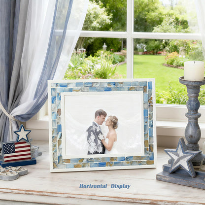 Silver Plate Picture Frame 5x7 Mother of Pearl 5 by 7 Photo Frame Mosaic Glass Tabletop Frame (Grey+ White,1pc)