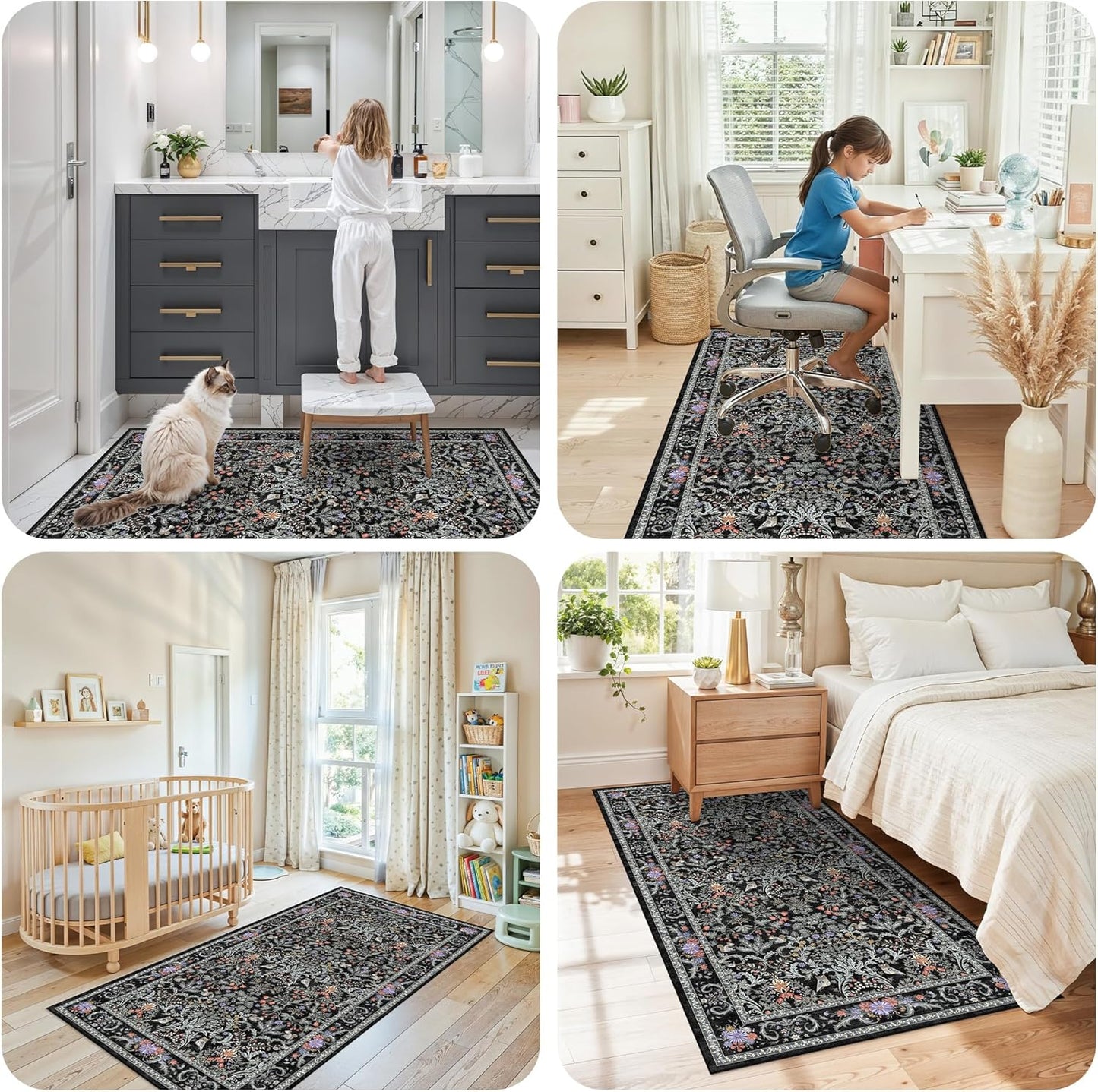 2x3 Washable Non-Slip Area Rug - Soft Low Pile Throw Rug for Kitchen Entryway Bedroom - Modern Indoor Door Mat with Rubber Backing (Beige Grey) - Colors B
